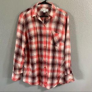 Ava Viv Button Down Shirt Size X Orange Plaid Long Sleeve Collared Lightweight